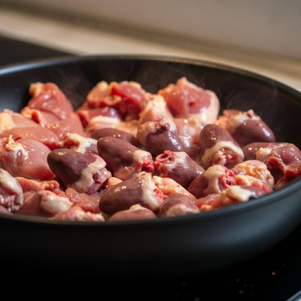 Turkey and Chicken Hearts Cooking for cat 